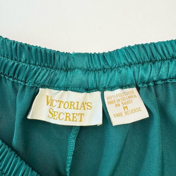 Victoria's Secret Vintage Gold Label Pajama SET Green Satin Jacquard Floral | M - Picture 13 of 14